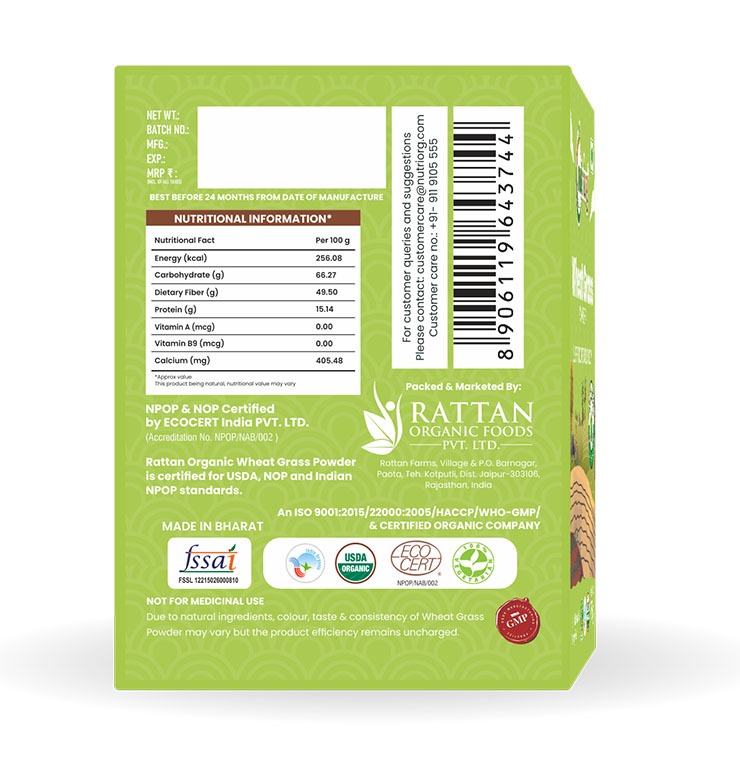 Nutriorg Certified Organic Wheatgrass powder 75g