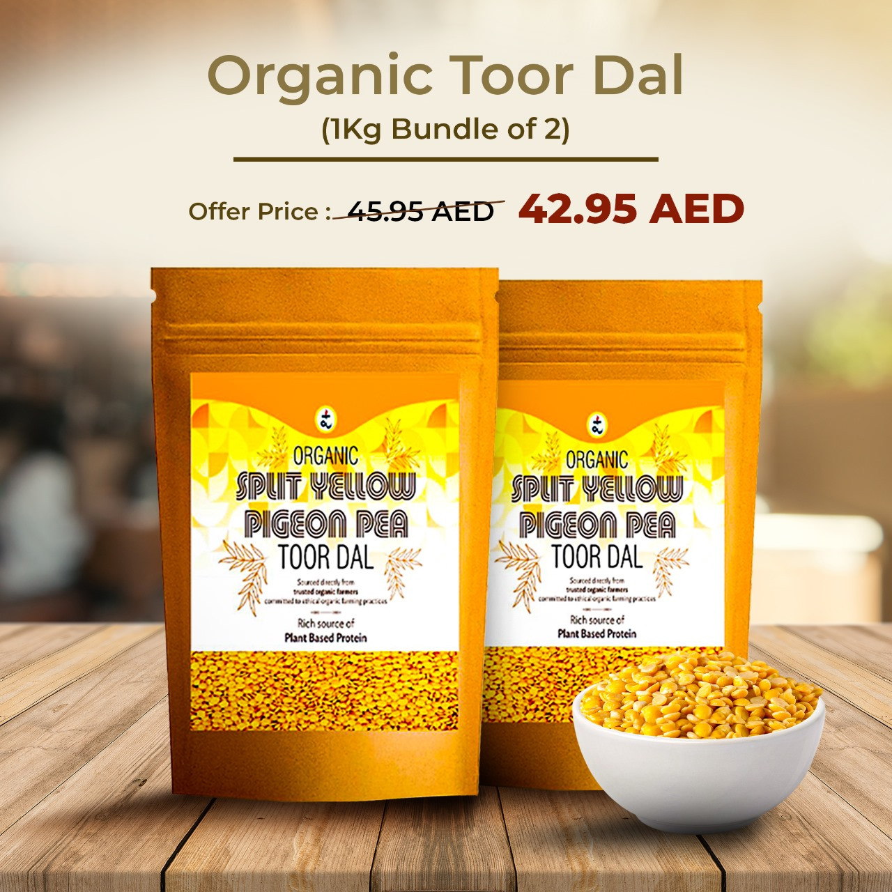 Organic Toor dal 1kg (bundle of 2 )