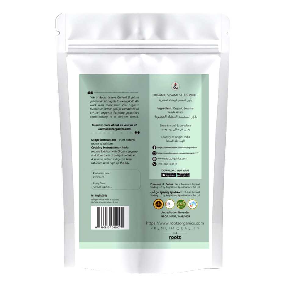 Organic  Sesame Seeds White 250g by Rootz Organics