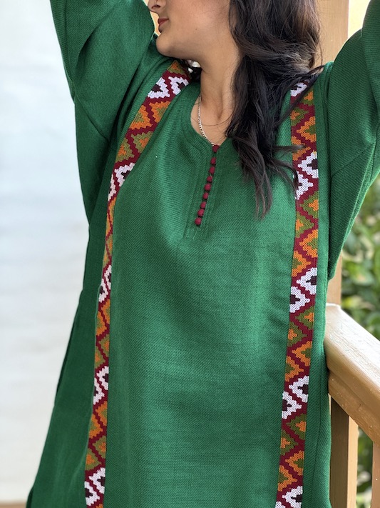 Green pure wool Himachali pheran - we will reach out for measurements