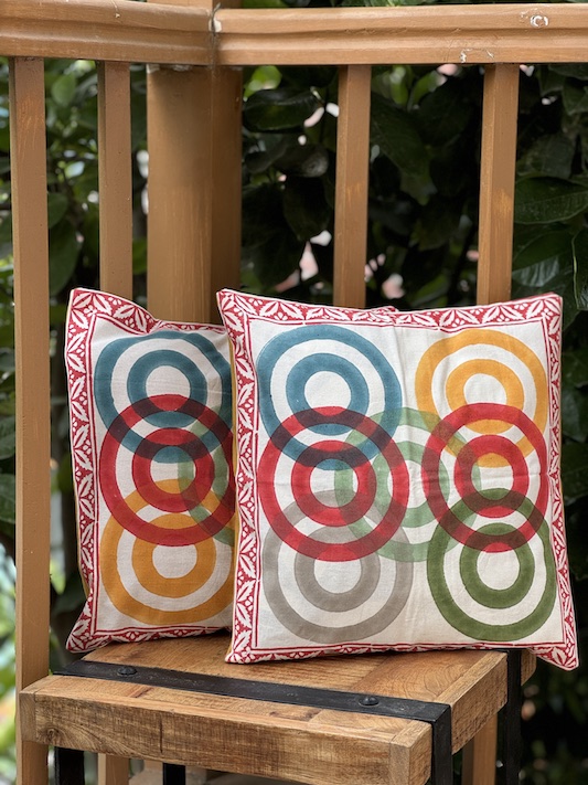 Ivory block printed cushion covers - set of 2
