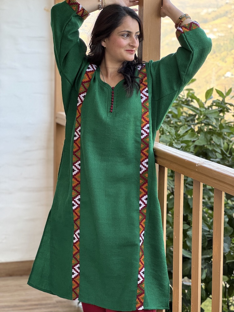 Green pure wool Himachali pheran