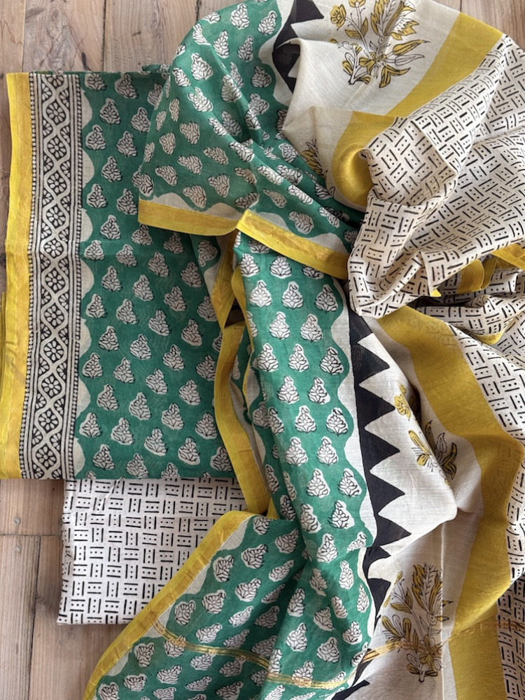 Image of Handblocked chanderi suit 2
