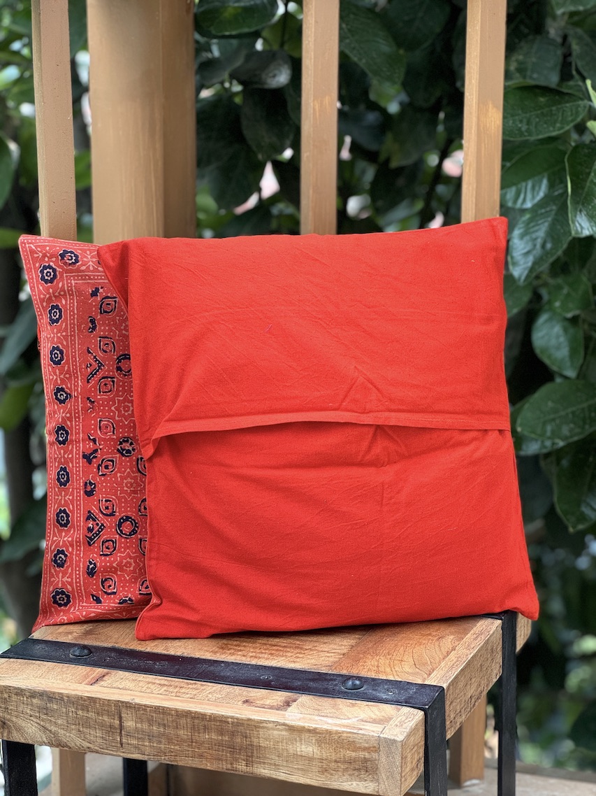 Orange ajrakh printed cushion covers - set of 2
