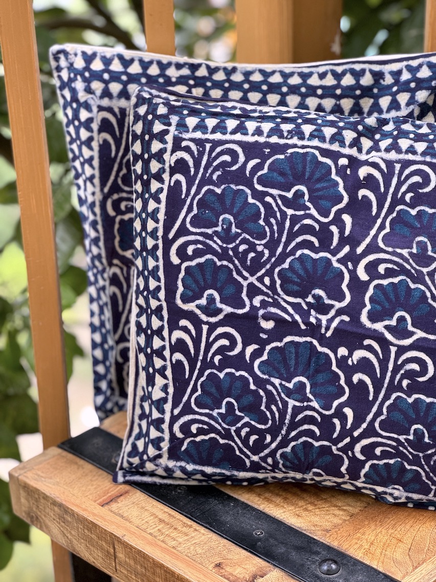 Indigo block printed cushion covers - set of 2