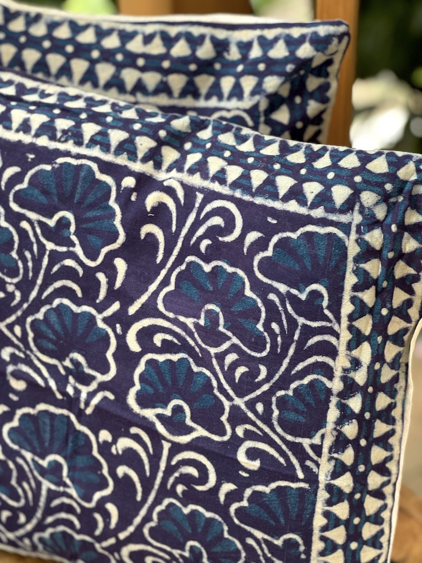 Indigo block printed cushion covers - set of 2
