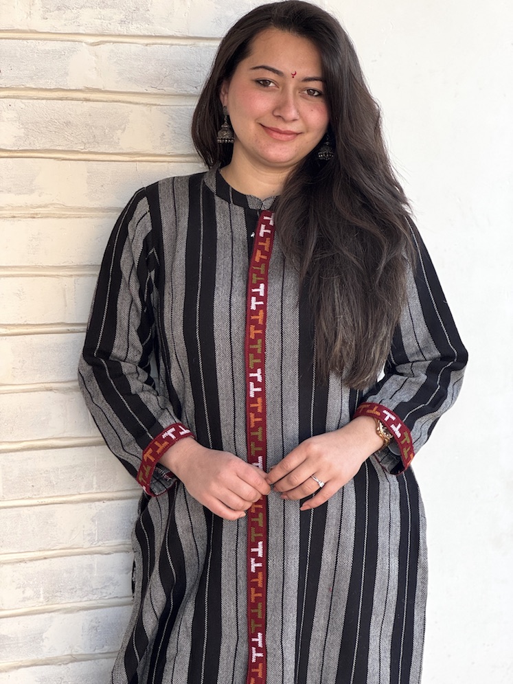 Black grey stripe Himachali kurta
