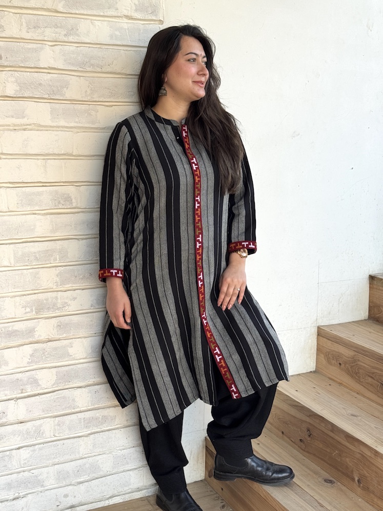 Black grey stripe Himachali kurta