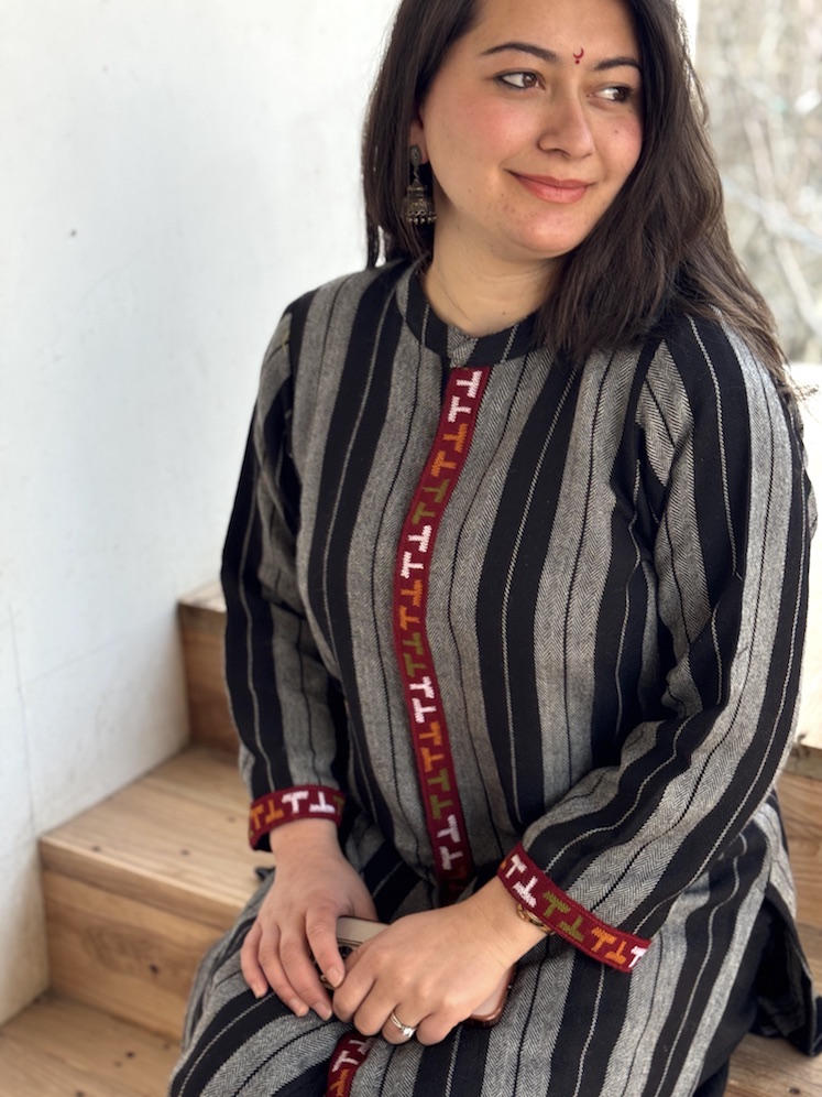Black grey stripe Himachali kurta