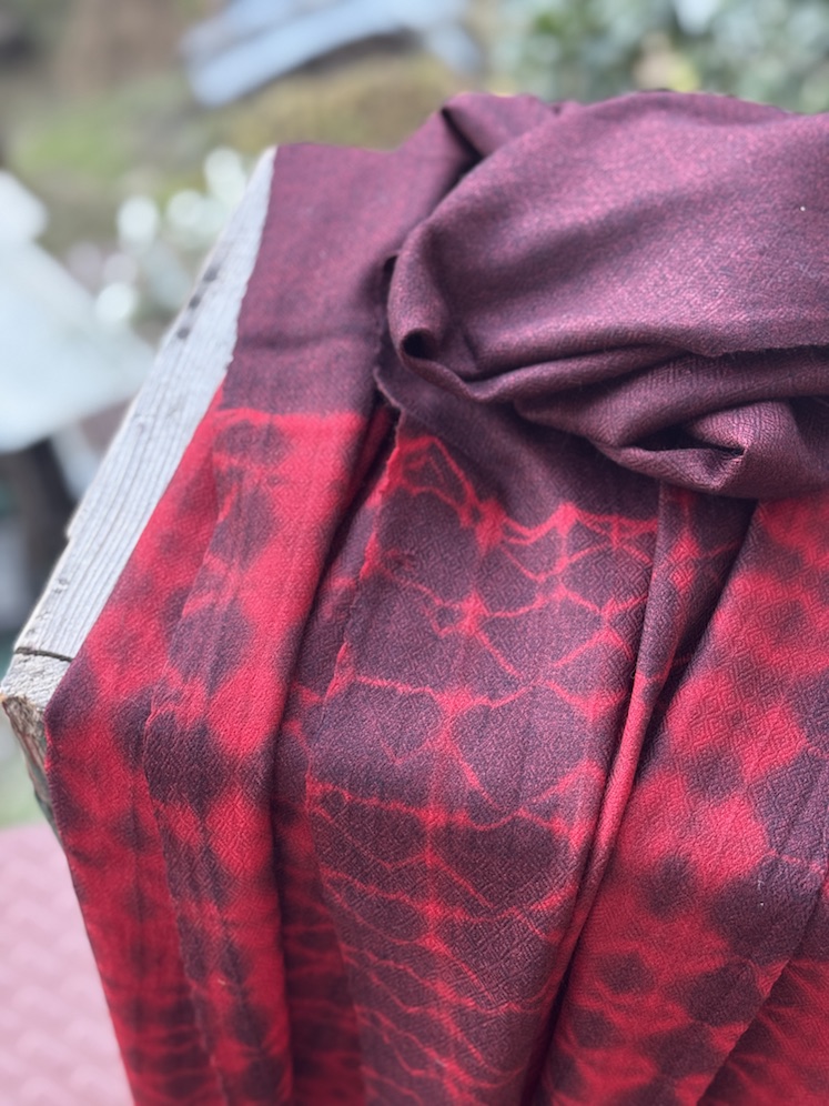 Maroon red shibori dyed pure wool stole