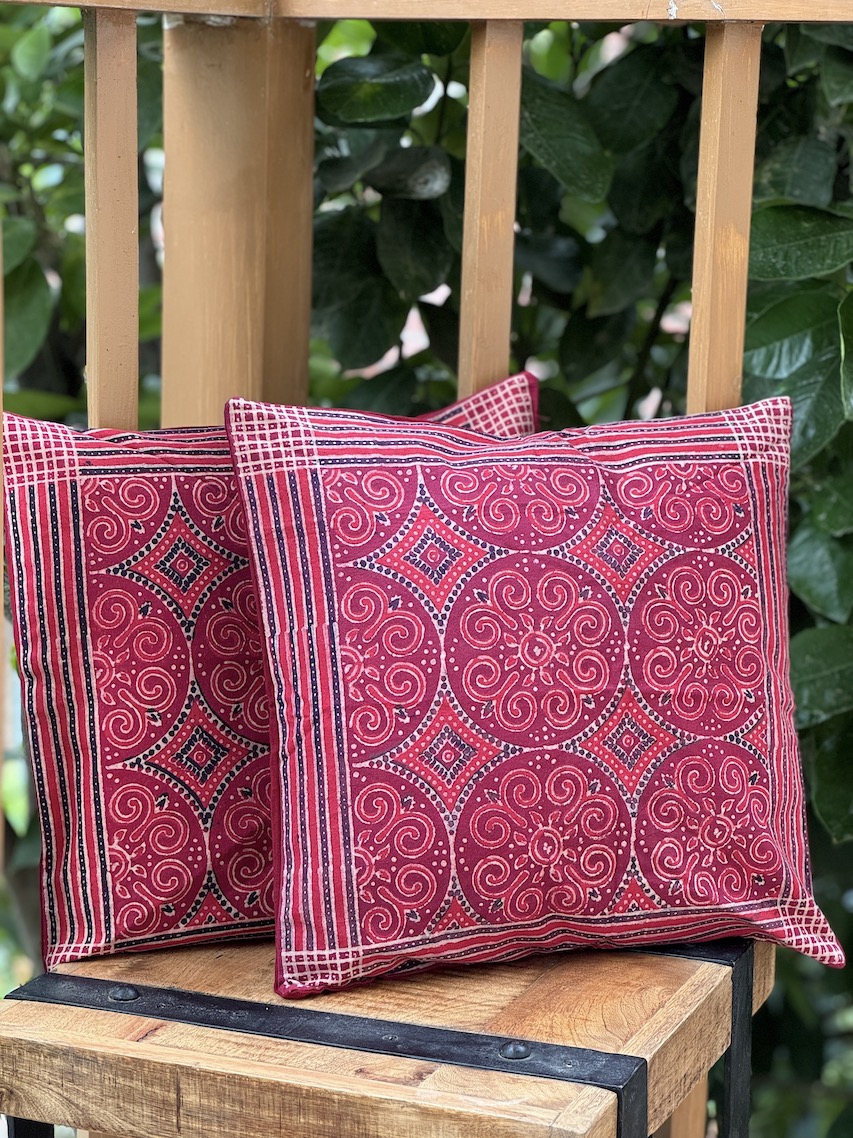 Winish maroon ajrakh printed cushion covers - set of 2