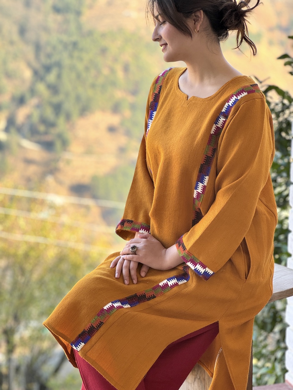 Mustard pure wool Himachali pheran