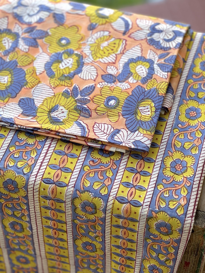 Peach blue kurta bottom set