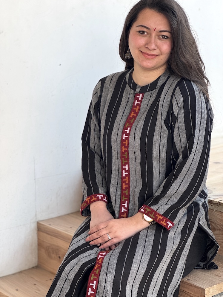 Black grey stripe Himachali kurta