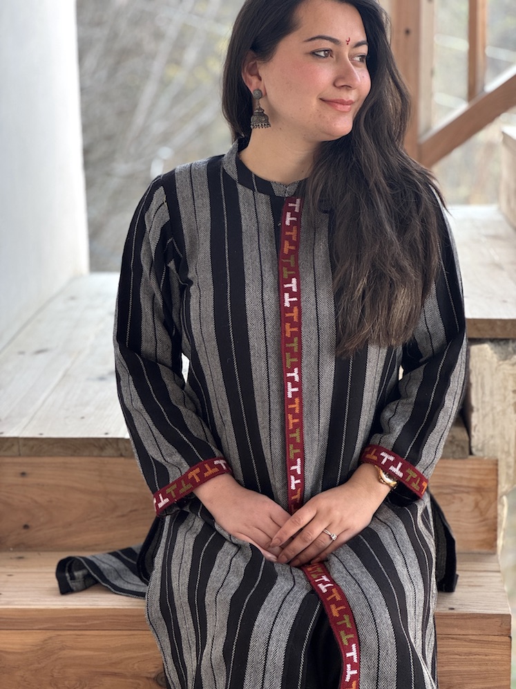 Black grey stripe Himachali kurta