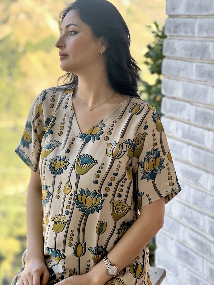 Beige lotus modal relaxed fit kurta