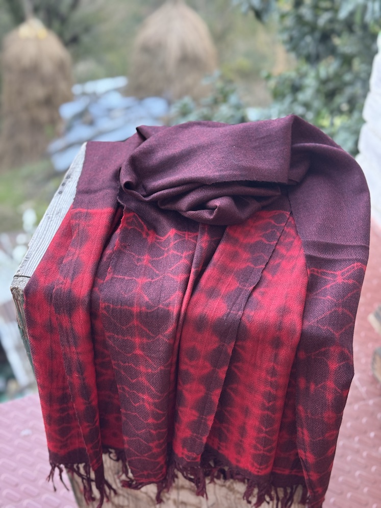 Maroon red shibori dyed pure wool stole
