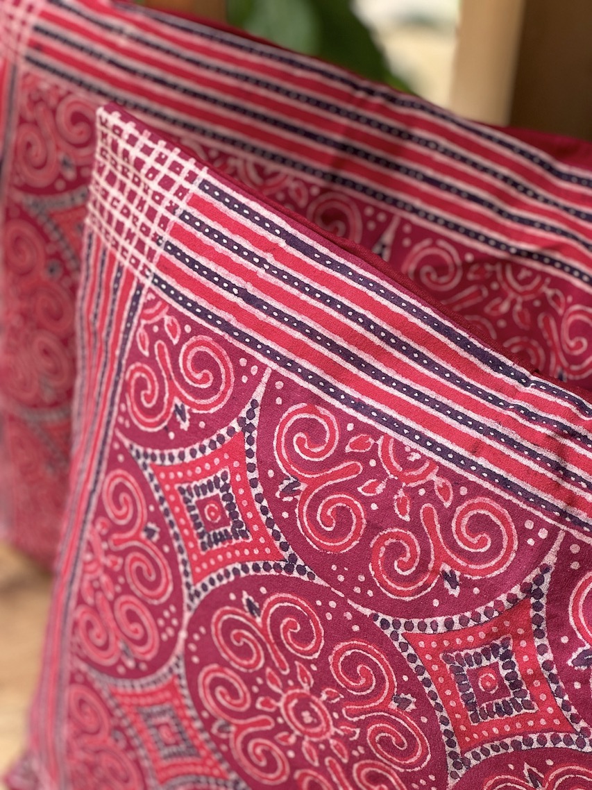 Winish maroon ajrakh printed cushion covers - set of 2