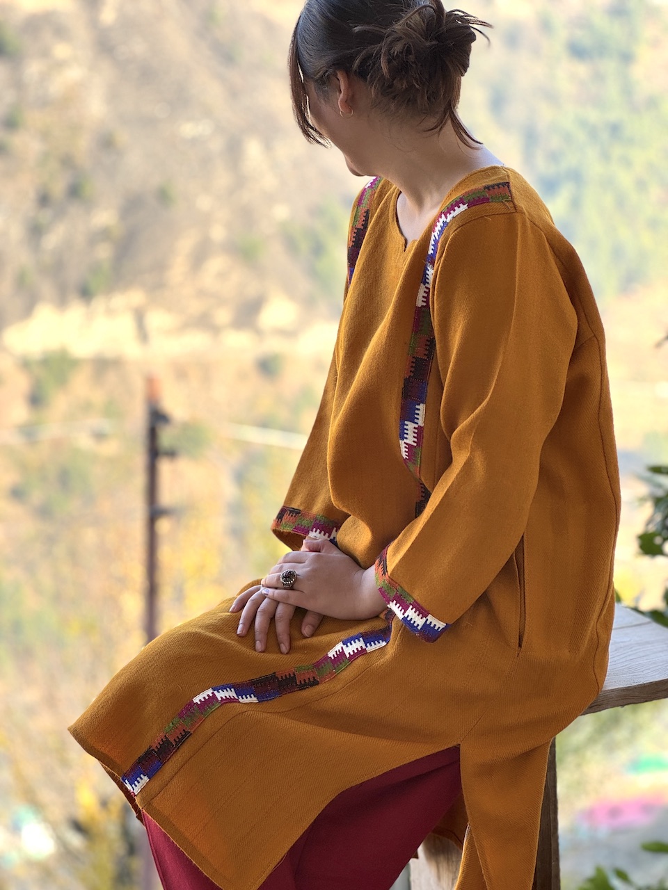 Mustard pure wool Himachali pheran