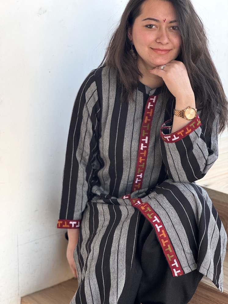 Black grey stripe Himachali kurta