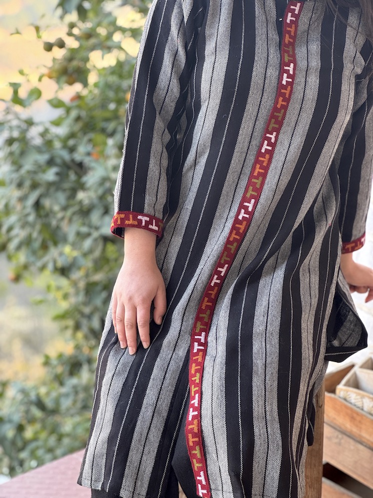 Black grey stripe Himachali kurta
