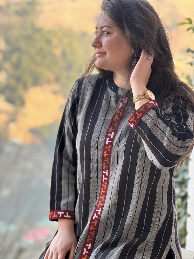 Black grey stripe Himachali kurta
