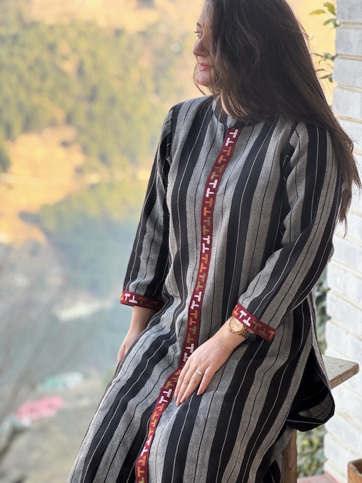 Black grey stripe Himachali kurta