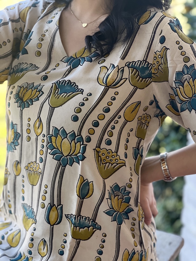 Beige lotus modal relaxed fit kurta