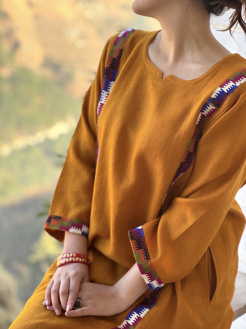 Mustard pure wool Himachali pheran