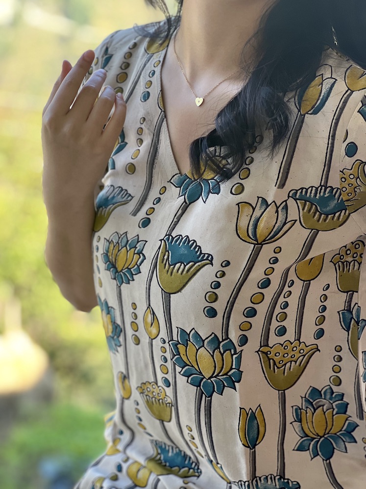 Beige lotus modal relaxed fit kurta