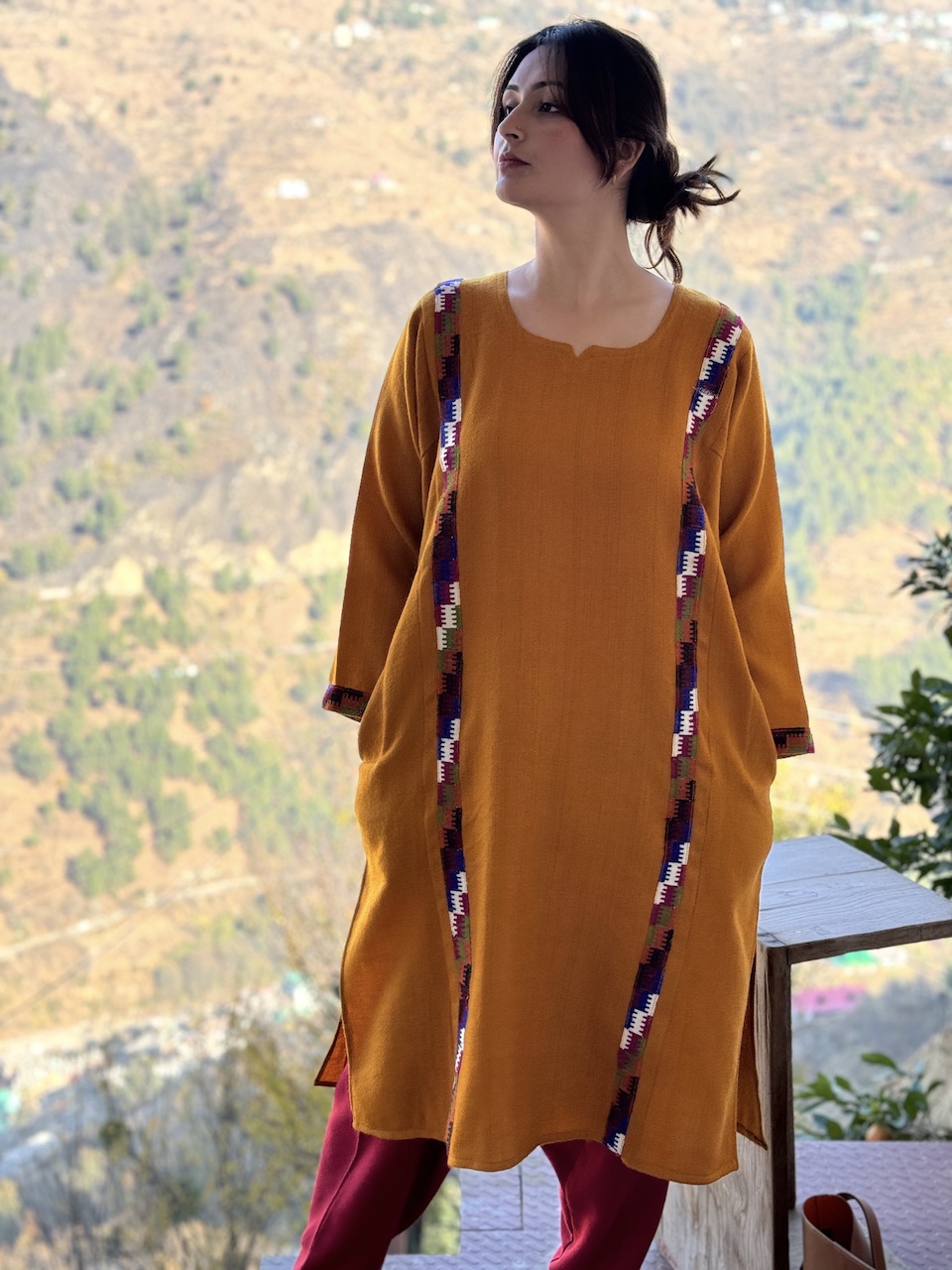 Mustard pure wool Himachali pheran