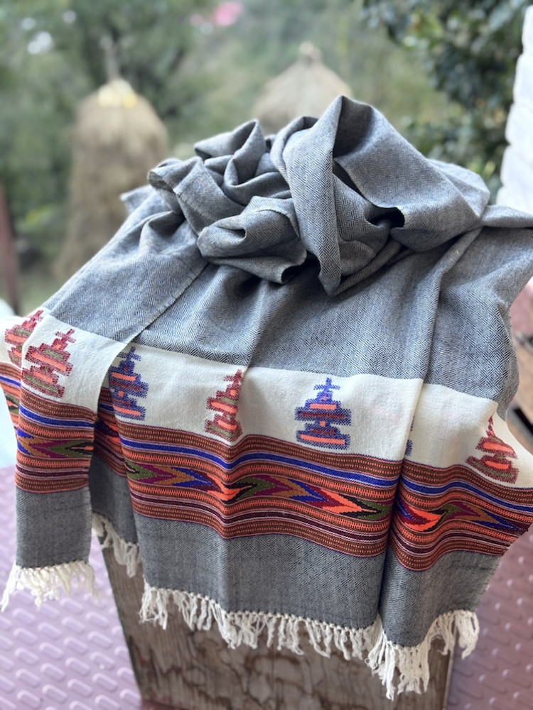Image of Pure wool shawl with stupa border