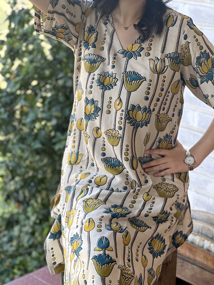 Beige lotus modal relaxed fit kurta