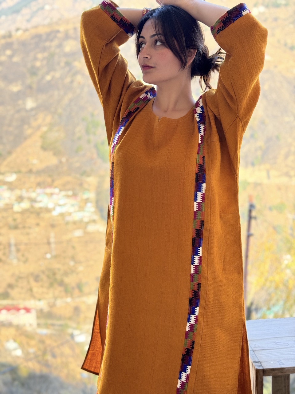 Mustard pure wool Himachali pheran