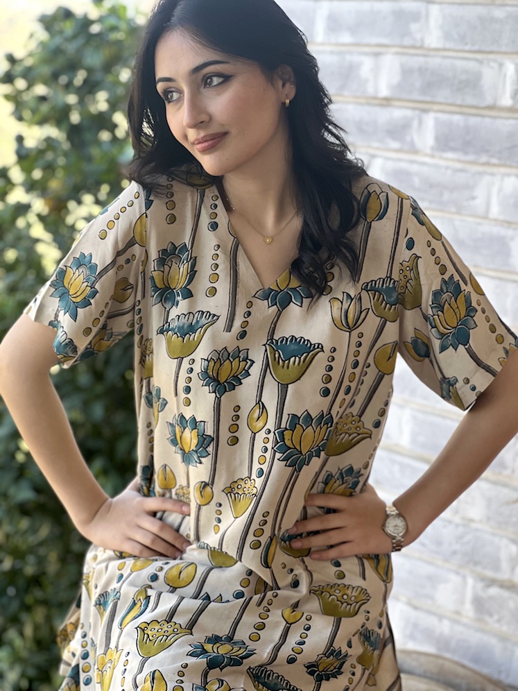 Beige lotus modal relaxed fit kurta