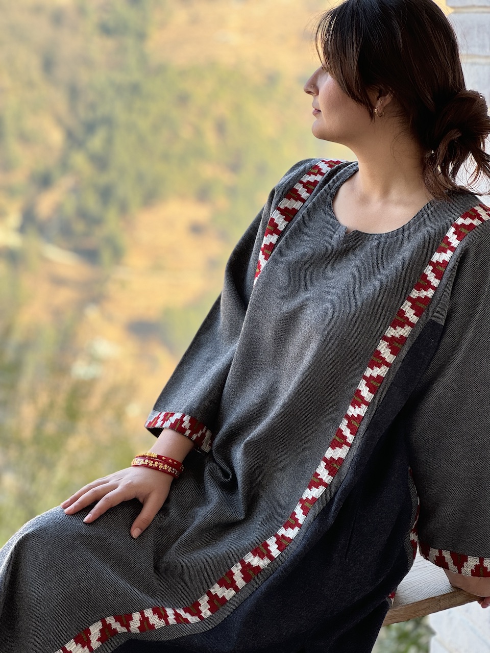 Grey pure wool Himachali pheran