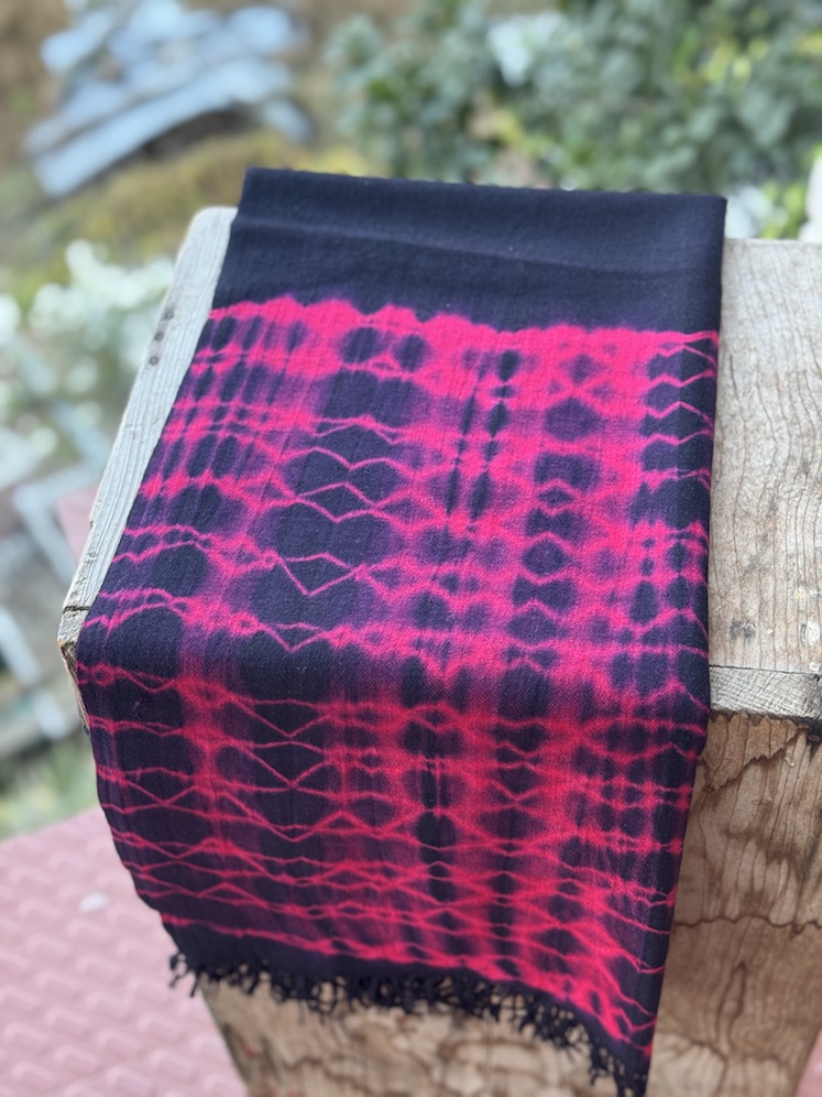 Pink blue shibori dyed pure wool stole