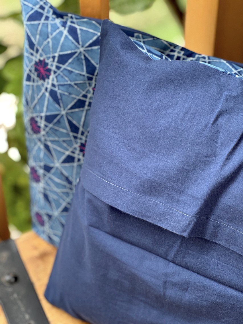 Indigo hand embroidered block printed cushion covers - set of 2