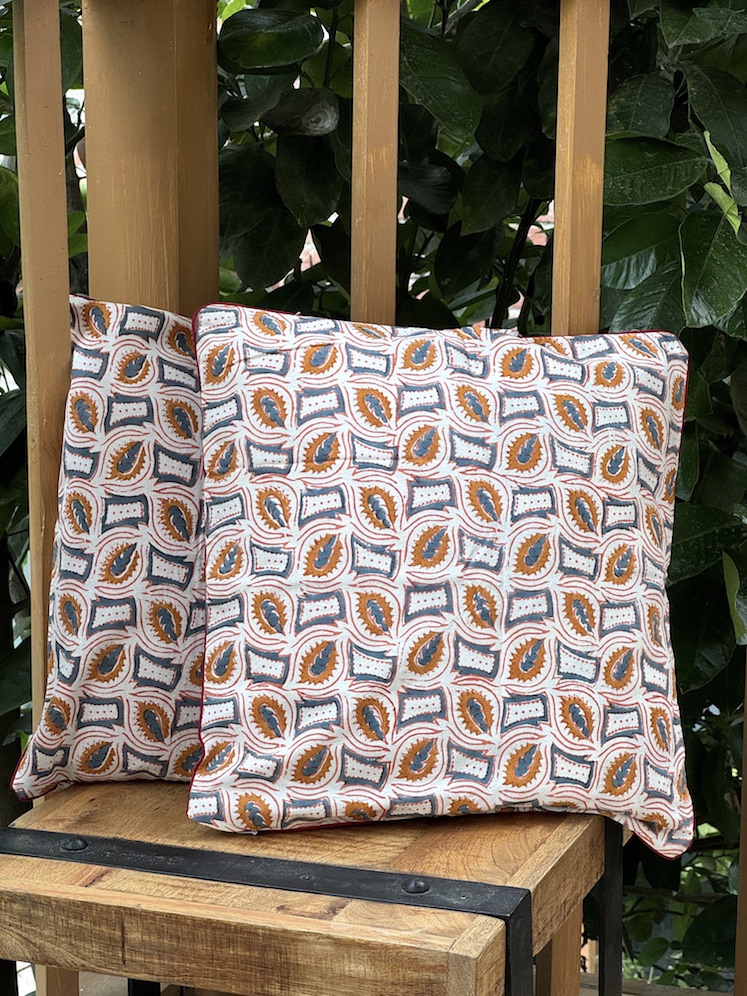 Ivory block printed cushion covers - set of 2