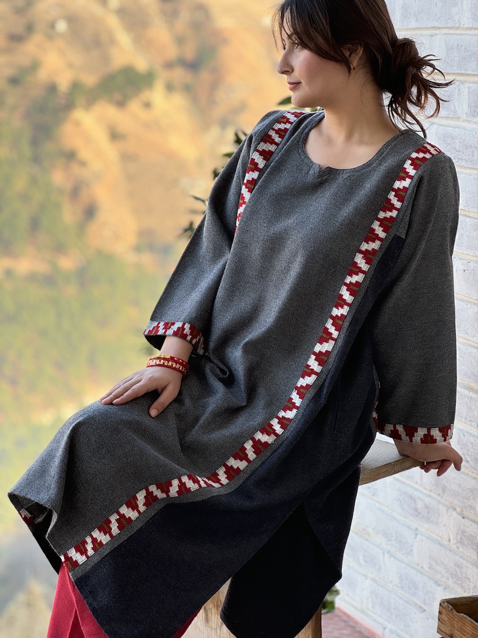 Grey pure wool Himachali pheran