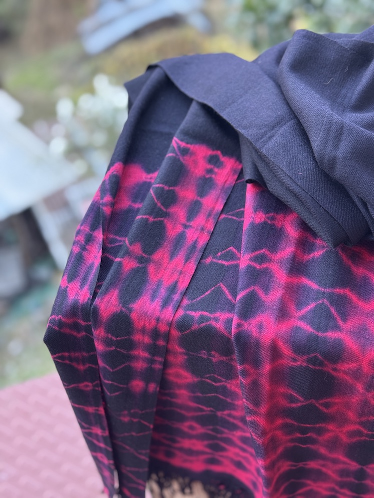 Pink blue shibori dyed pure wool stole