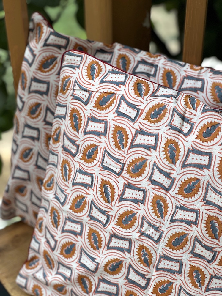 Ivory block printed cushion covers - set of 2