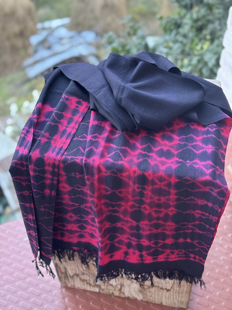 Pink blue shibori dyed pure wool stole