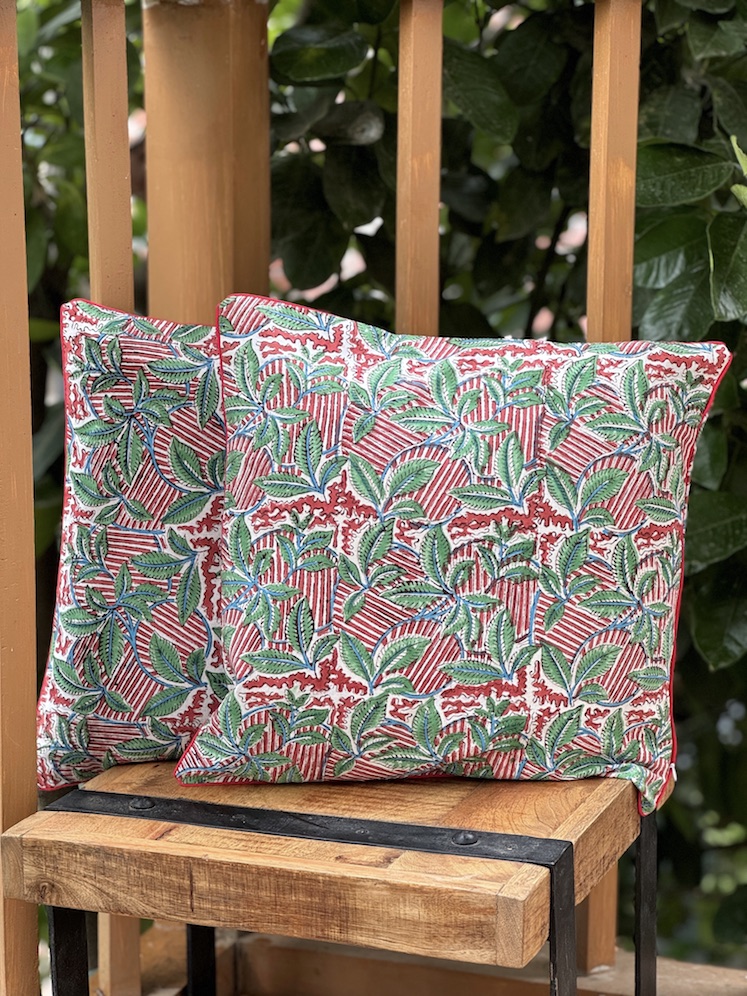 Garden block printed cushion covers - set of 2