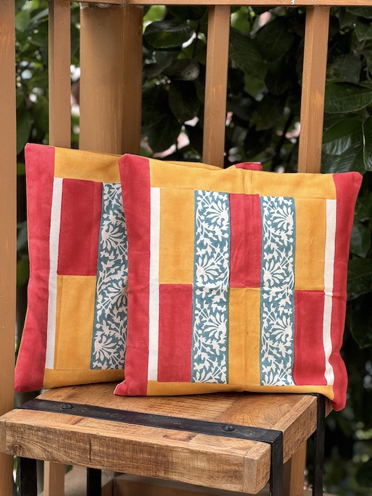 Geometric block printed cushion covers - set of 2