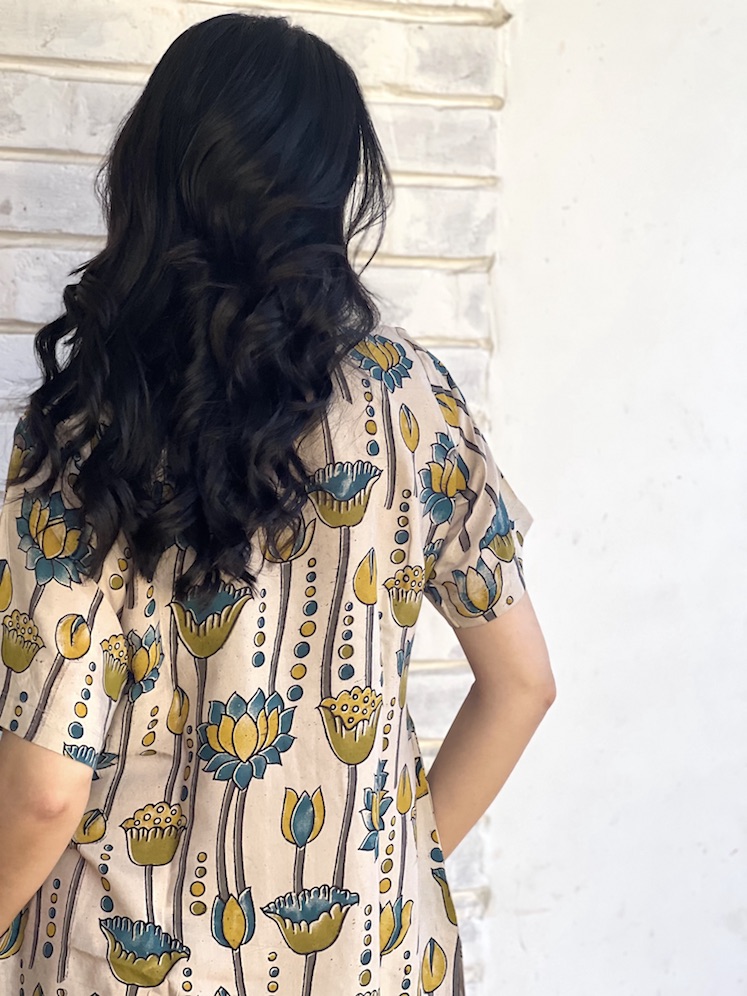 Beige lotus modal relaxed fit kurta