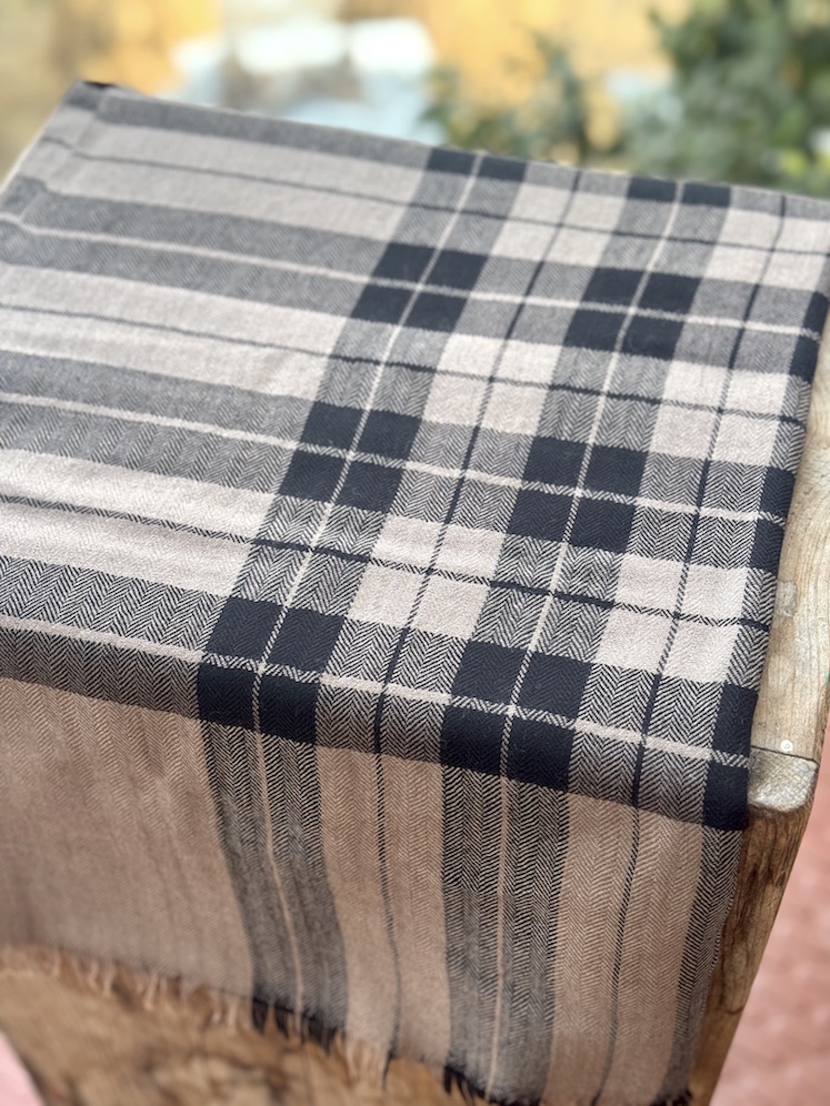 Pashmina and black check angora wool stole