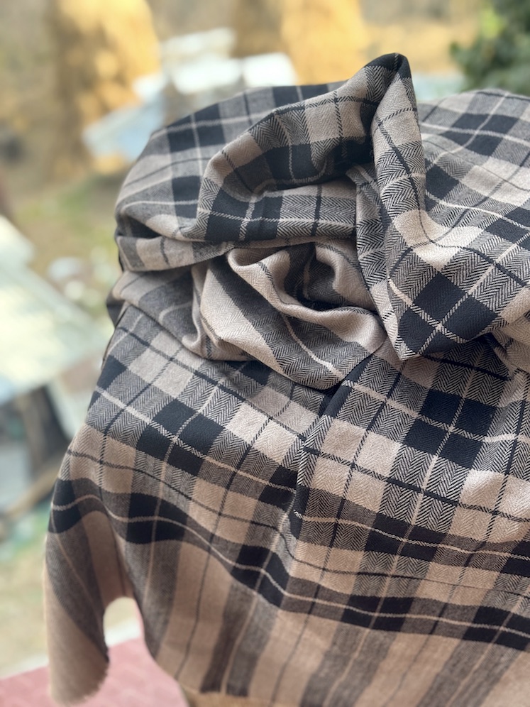 Pashmina and black check angora wool stole