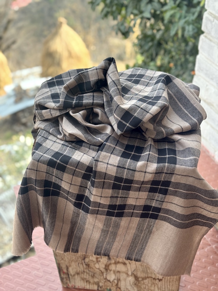Pashmina and black check angora wool stole