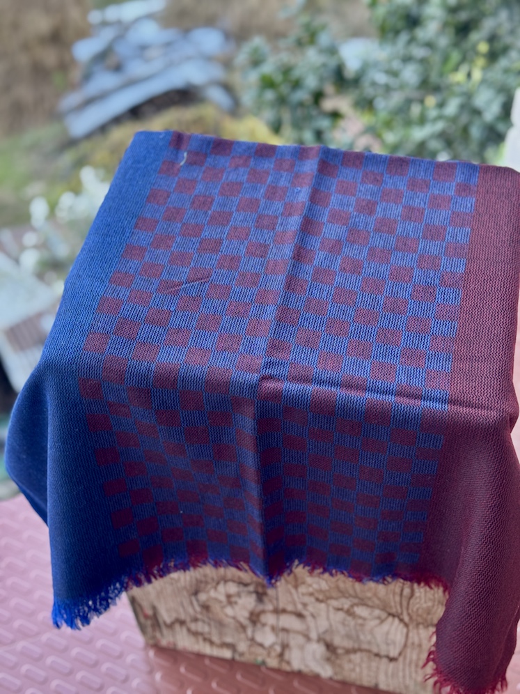 Maroon blue pure wool stole